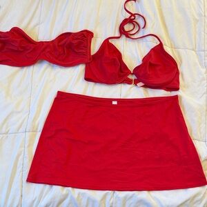 2000’s Victoria's Secret Red Bikini Top and Bottom 3 Piece Set